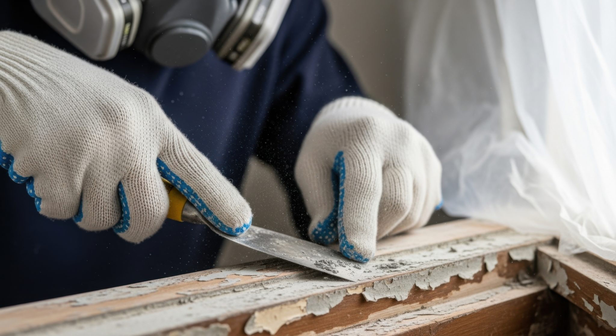 technicien en train de retirer de la peinture au plomb, Immodiag le spécialiste du diagnostic plomb